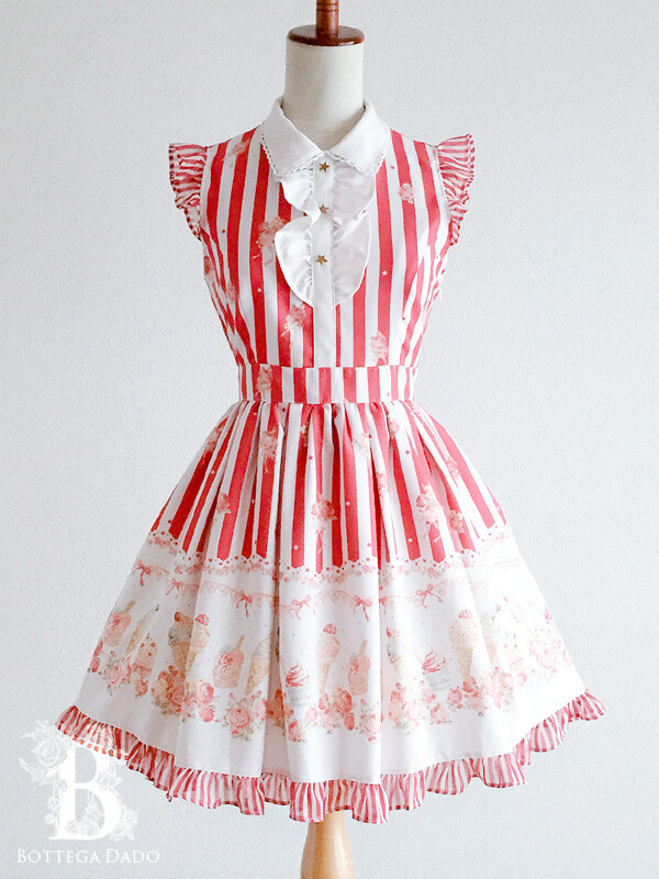 🌹LIZ LISA🌹Ice Cream One Piece Dress Ribbon Red White Hime Lolita