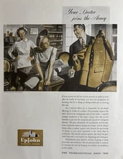 Upjohn Pharmaceuticals Doctor Joins Army WWII Soldiers Winning VTG Print Ad 1942
