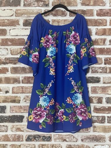 Plus Size UMGEE Floral BOHO GYPSY Blue DRESS TUNIC XL 1XL - 第 1/3 張圖片