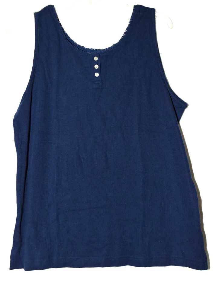 Camiseta sin mangas Classic Elements azul marino algodón ganchillo cuello botón talla L EE. UU. NUEVA CON ETIQUETAS Foto 3 de 4