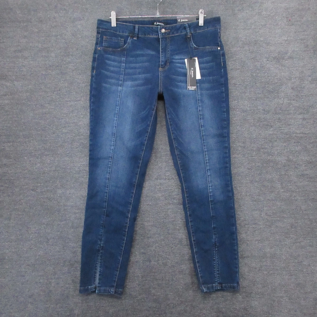 D Jeans Womens 14 Modern Fit High Waist Skinny Stone Wash Blue Ankle Slits NEW