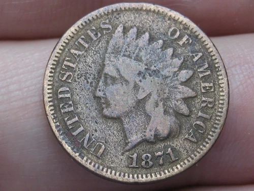 1871 Indian Head Cent Penny- Bold N, Fine Details