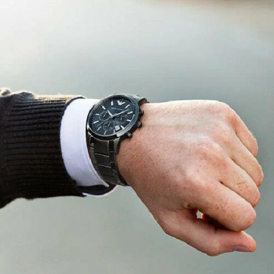 NEW EMPORIO ARMANI MEN S WATCH STAINLESS STEEL BLACK STRAP DIAL