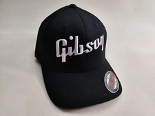 Gibson Logo Embroidered Flexfit Hat Flat and Curved Black, Navy, Red, Grey