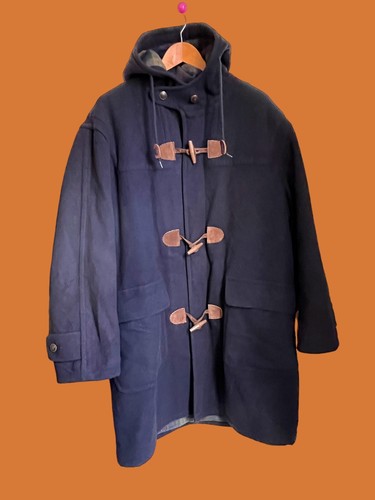 LL Bean Blue Wool Flannel Duffle Coat Toggle Thinsulate Plaid Lined Hood X-Large - Picture 6 of 12