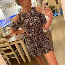 Topshop leopard animal print cold shoulder romper 8 medium