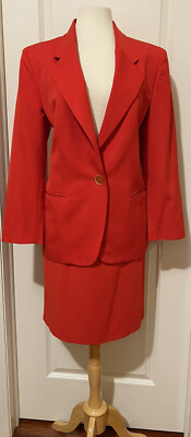 Genny Red Virgin Wool Skirt Suit~ Sz-12~CLASSY ~Made In Italy