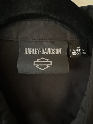 Camisa Harley Davidson Negra Rosa Manga Corta Cuello Cremallera Rosa Etiqueta Logo M - Imagen 3 de 7