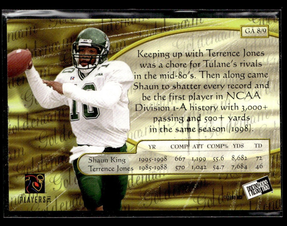 1999 Press Pass GA8 Shaun King Goldenarm Card Tulane Green Wave eBay