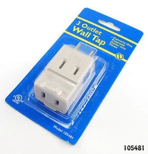 3 Outlet 2-Prong Polarized AC Power Wall Tap, UL-Listed
