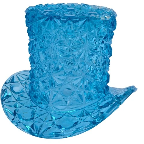 Vintage Fenton Daisy & Button Blue Top Hat Toothpick Holder Trinkets 4" x 5"