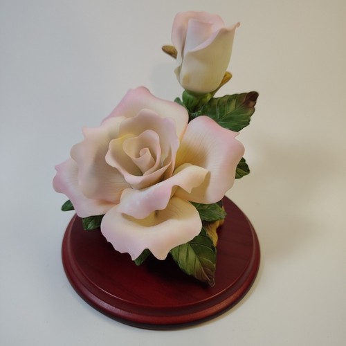 5" 1999 YH Brand Porcelain Pink Rose on Wood Like Stand