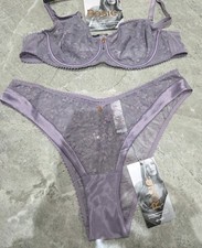 34C Bra M&S Rosie Rosa French Lace & Satin Balcony Bra & HighLeg Knickers S14