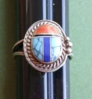 Vintage Zuni Lady Bug Sterling Silver 925 Ring•turquoise Lapis Oyster Size 7