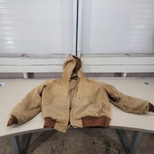 Carhartt J131 Brown Duck Jacket L Made in USA UFCW Union Vintage Hooded Coat