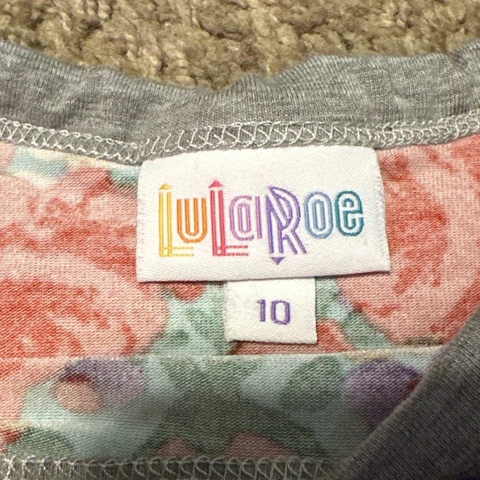Camiseta Lularoe Niñas Naranja Floral Rosas Gris Teal Manga 3/4 Talla 10 Foto 4 de 4