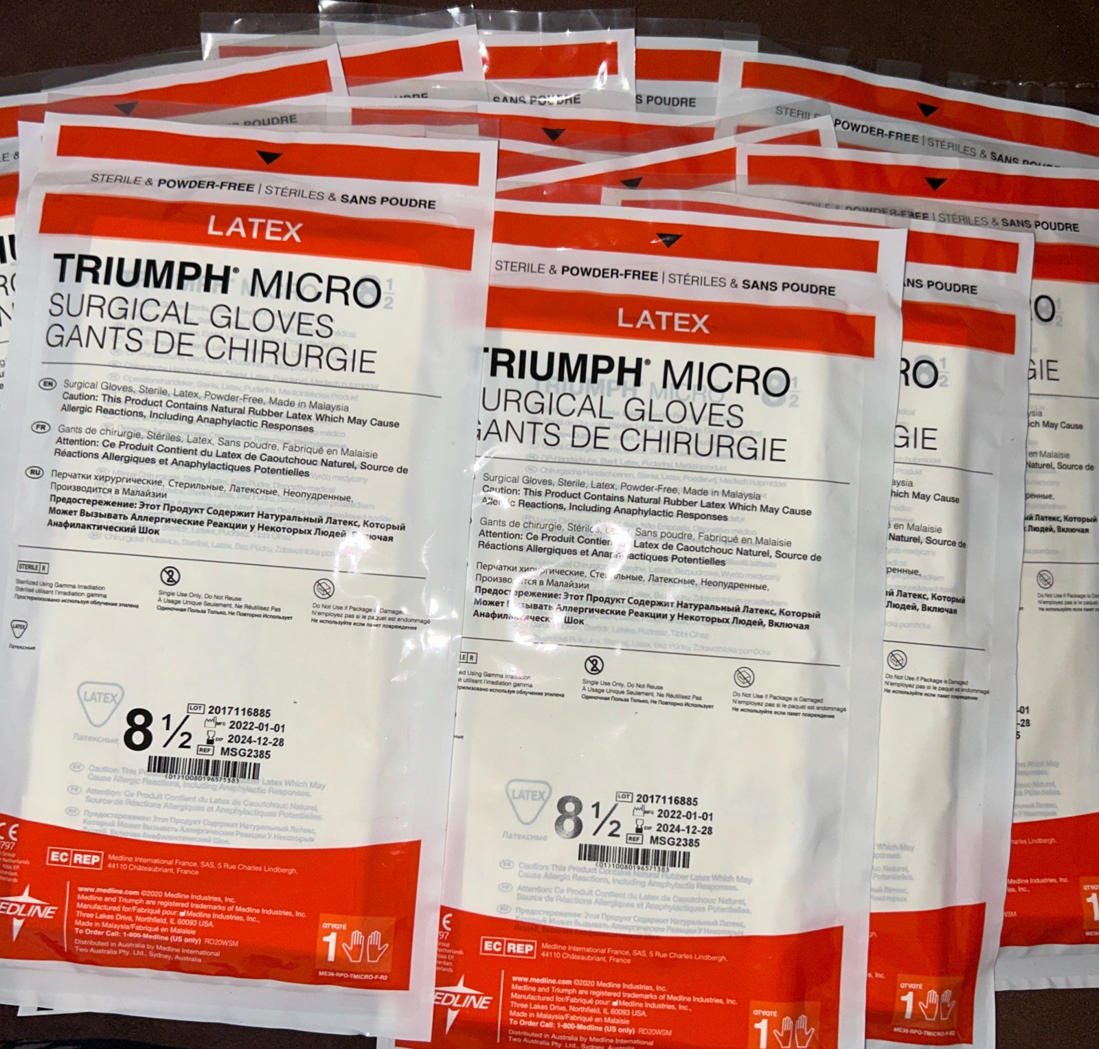 Medline MSG2385 Triumph Micro Surgical Gloves Size 8.5 Lot of 13