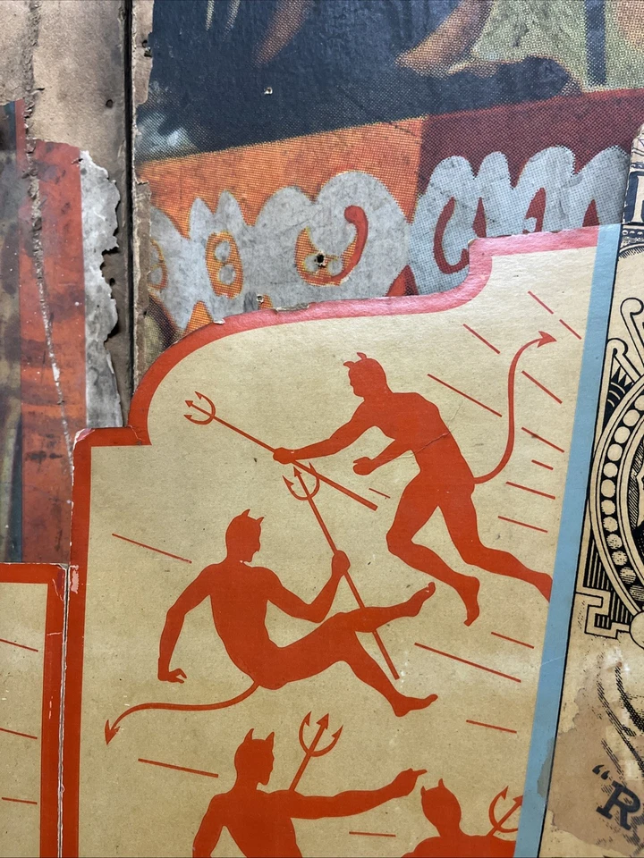 VINTAGE C. 1940 MINARDS LINIMENT TRIFOLD CARDBOARD SIGN MEDICINE DEVIL SATAN HTF - Image 3 of 4