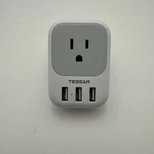 Tessan TS-161-UK US to UK Type G Power Adapter 4 Outlets 3 USB Adapter