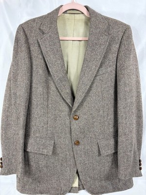 BLACKER Mens Brown HERRINGBONE TWEED Wool Blazer Jacket Sz 40 Academia Money