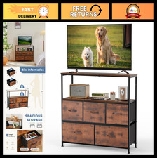Compact TV Stand & Dresser with 5 Fabric Drawers, Media Console for Bedroom & Li