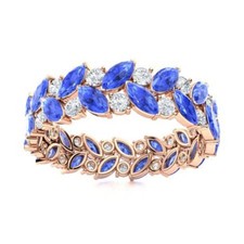 4x2MM Marquise Swiss Blue Topaz 925 Sterling Silver Rose Plated Eternity Ring