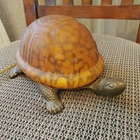 Vintage Turtle Lamp Tiffany Style Amber Glass Brass Base Night Light Tested Work