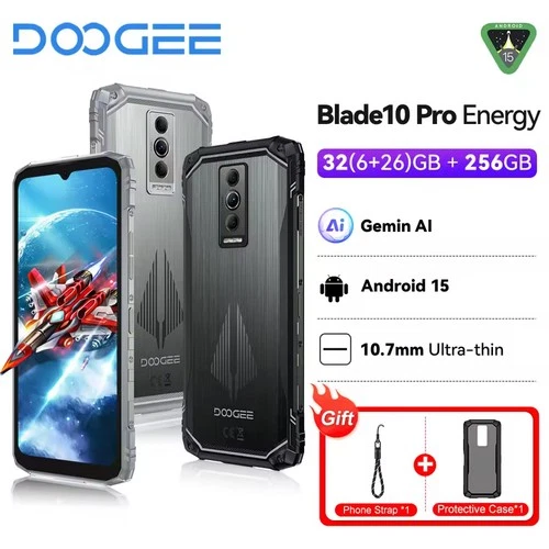 هاتف DOOGEE Blade10 Pro Energy Rugged بسعة 32 جيجابايت + 256 جيجابايت وذاكرة 6.56 بوصة وذاكرة 6150 مللي أمبير في الساعة ونظام تشغيل Android 15 NFC