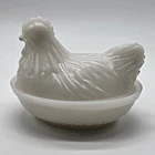 VTG White Opaque Milk Glass Hen on Nest Chicken Hazel Atlas Small Damage