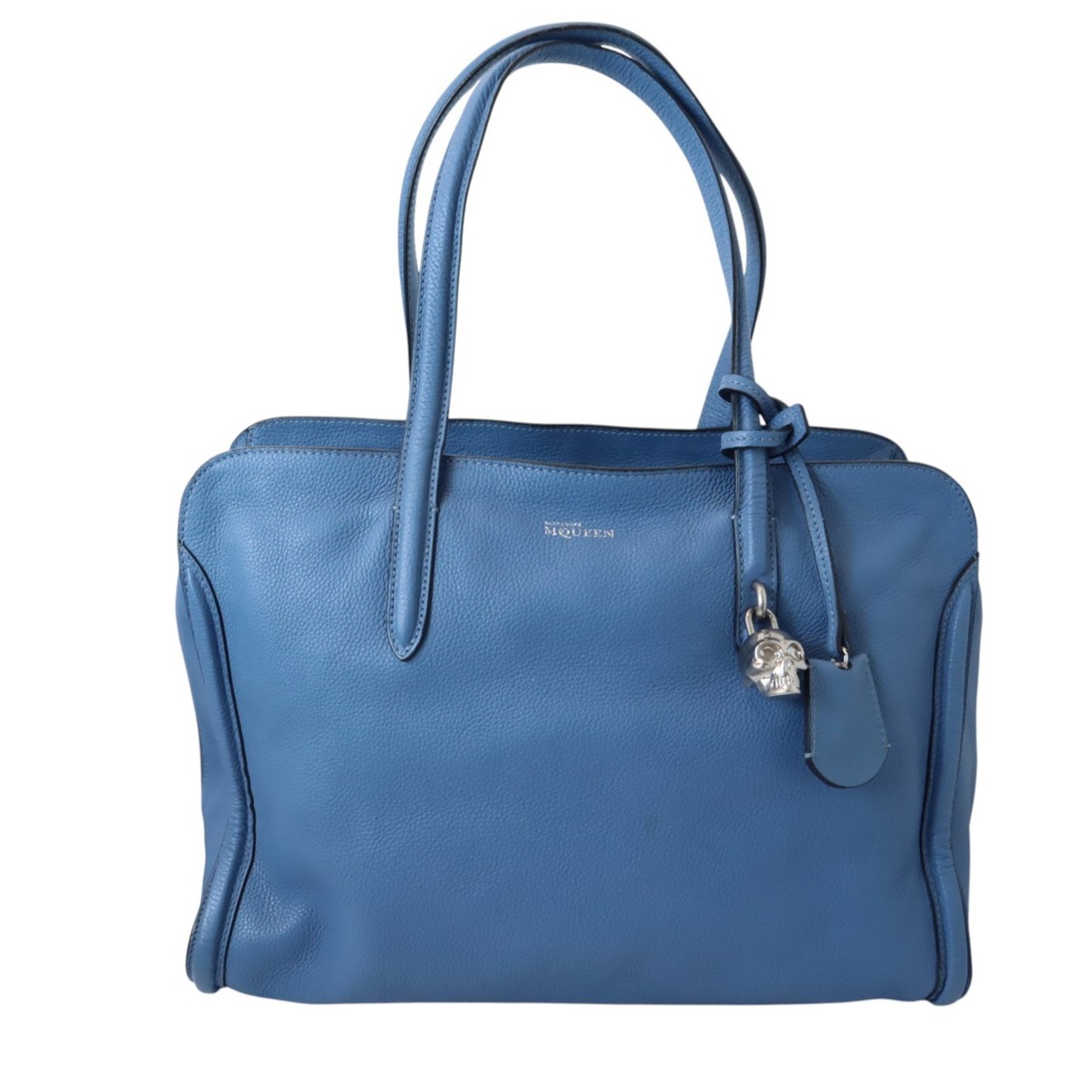 Alexander McQueen Blue Leather Padlock Skull Zip Around Large Tote 