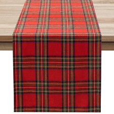 Christmas Checkered Tartan Table Runner - Red Buffalo Plaid Xmas Stain Resist