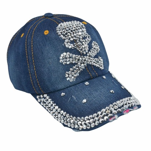 Skull Hat for Women Rhinestone Denim Cap Distressed Baseball Cap - Picture 6 of 7