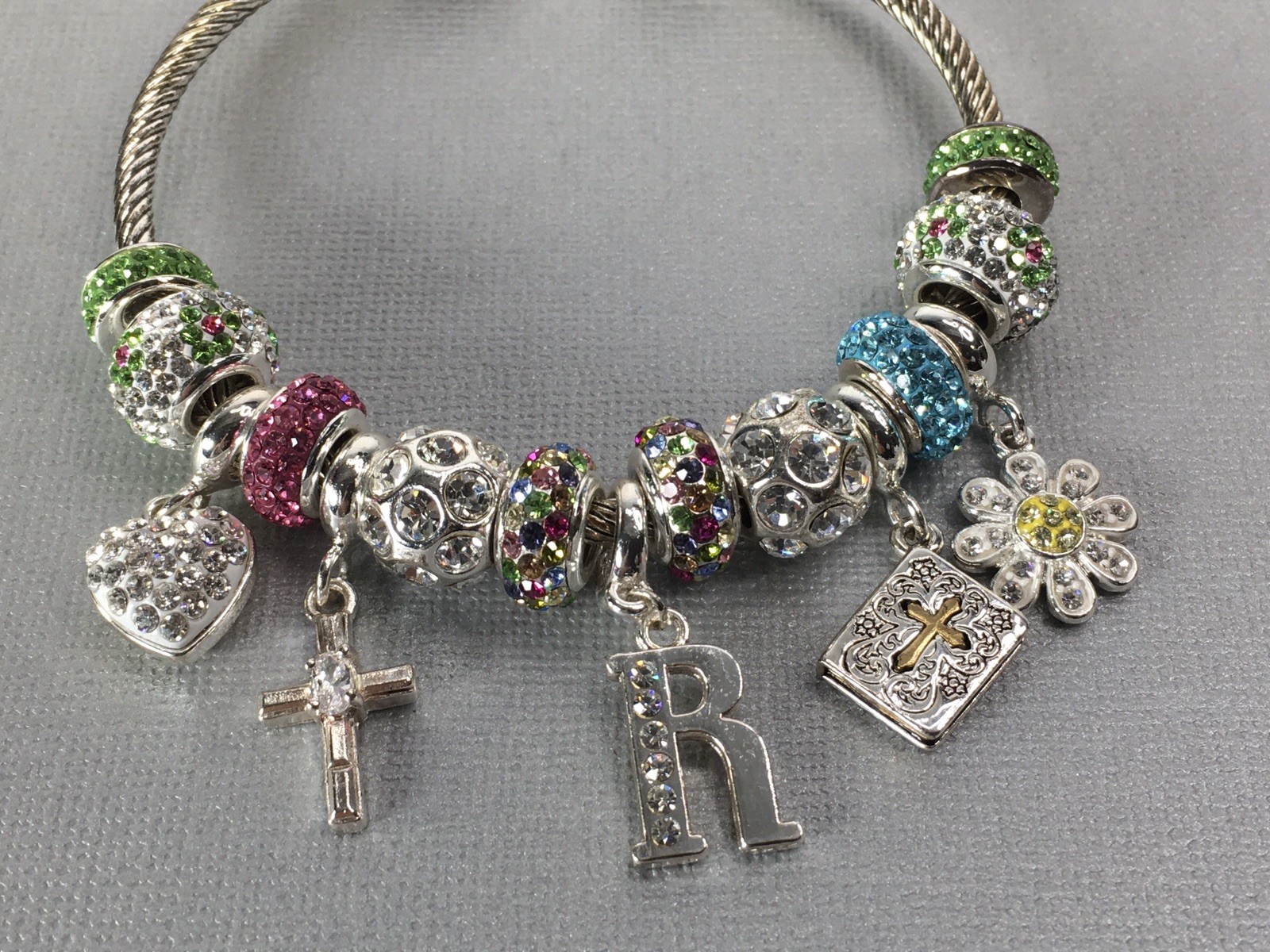 Silver Toned Wire Cable Bangle Bracelet Colorful … - image 4