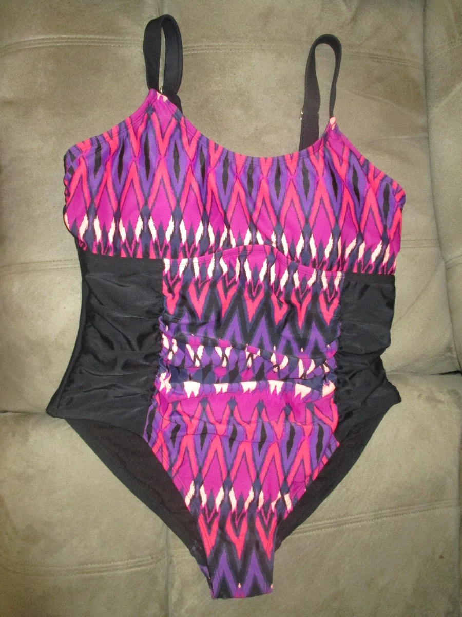 NWOT 16W AVA VIV BlkPrpPchPnkOrg Swim Bathing Suit HygLinr Lined AdjStrps Ret 63