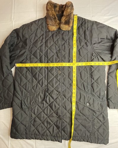 Ralph Lauren ๐ Black Faux Fur Long Quilted Winter Jacket Coat Ladies Medium B5 - Picture 3 of 6