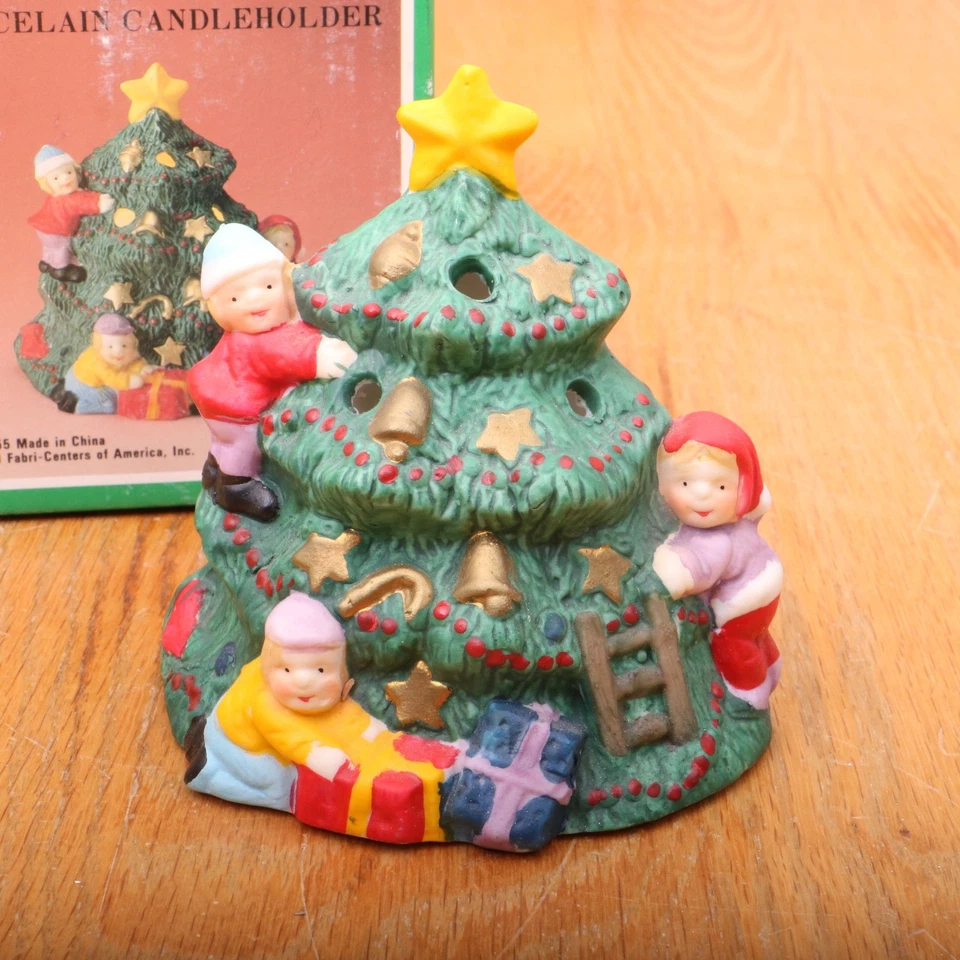 Candelabro de porcelana de Navidad árbol de Navidad con niños en caja original Foto 4 de 4