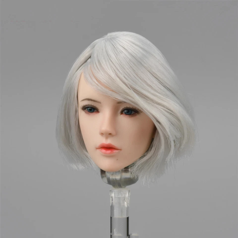 Cabeza de niña de belleza esculpida de pelo corto plateado 1/6 2B para figura de acción TBL PH de 12" Foto 2 de 4