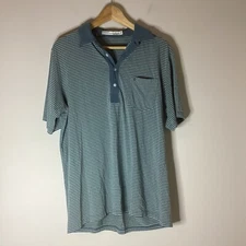 Criquet Shirt Mens L Polo Golf Stripe Green Golf Active Casual Pima Cotton SS