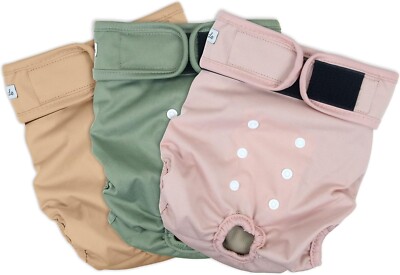 Grecle 3-Pack Female Dog Washable Pet Diaper with Adjustable Snaps, Morandi, S