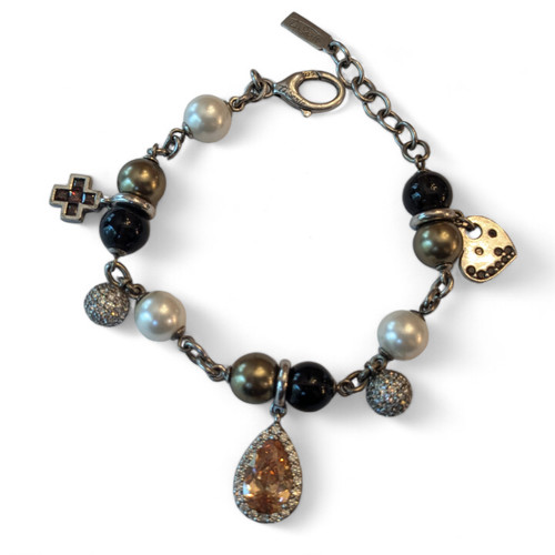 TI SENTO Milano 925 STERLING SILVER Charms Bracelet Black Bronze cream Bead