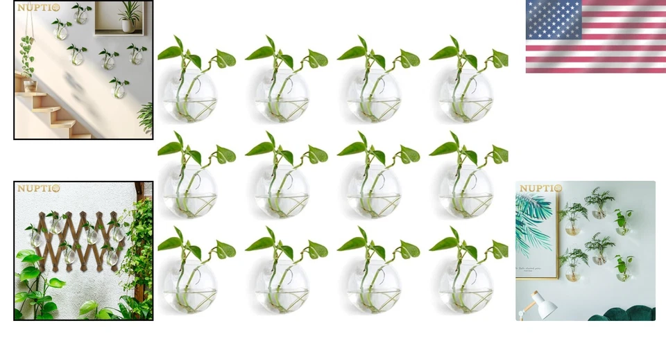Versatile 12PCS Wall-Mounted Planters - Modern Hydroponic Glass Vases - Image 2 of 4