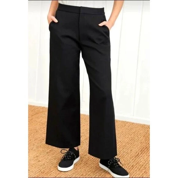 NWT Jenni Kayne Wide Leg Cotton Twill High Waist Classic Trouser Black 6