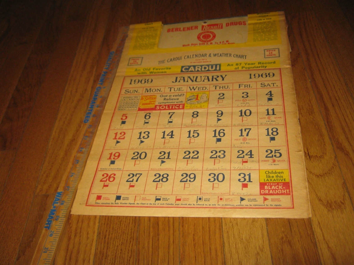 1969 Calendar Original Vintage Berlener REXALL Drugs Hermann MO | eBay