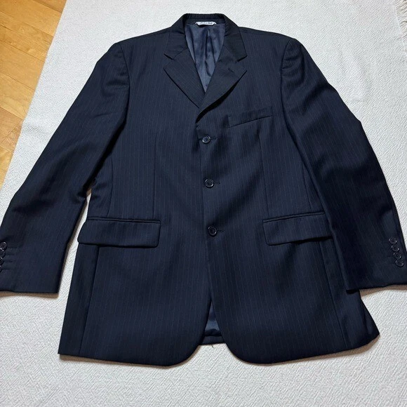 Traje Blazer Lord & Taylor Para Hombre Lana 120 Azul Marino A Rayas 44R Pantalones 35x29 Foto 3 de 4