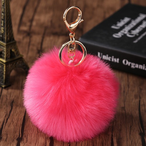 1PC Soft Fluffy Rabbit Fur Ball 10 CM Key Chain Pompom Handbag Car Key Ring - Picture 22 of 32