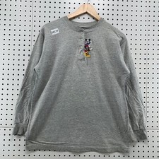 Vintage Mickey Unlimited Henley Shirt Gray Long Sleeve Men Medium Cartton TEE