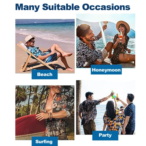 Hawaiianisches Hemd Herren Kokosnussbaum Druck Strand Urlaub Aloha Party kubanischer Kragen - Bild 9 von 48