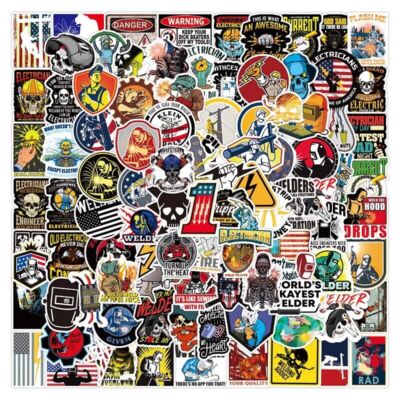 Alice In Chains Vinyl Welder's Tribute Contour Cut Laminated Hard Hat Vinyl Sticker Pack 80's Tribute Contour Cut Vinyl Sticker Bundle 2