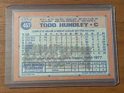 1991 Topps #457 Todd Hundley - New York Mets | eBay