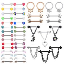 2Pcs 14G Nipple Ring Surgical Steel Straight Barbell Nipple Tongue Body Piercing